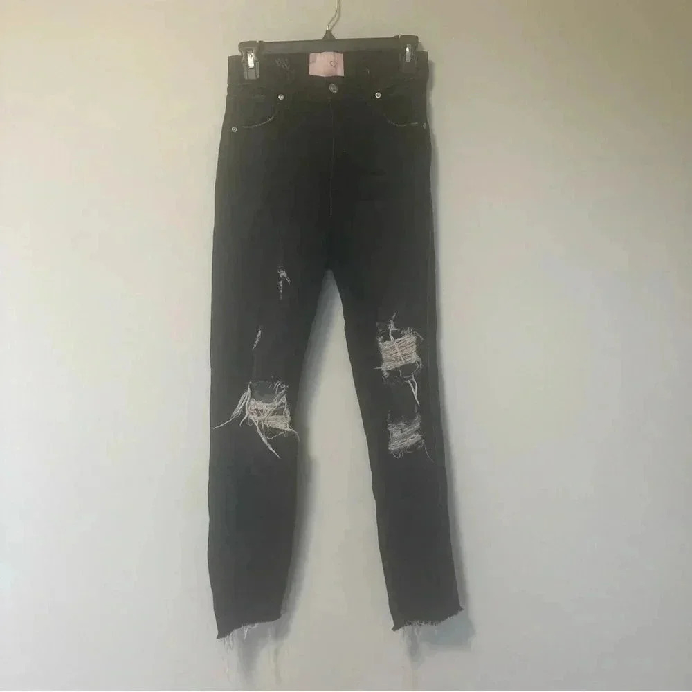 REVICE distressed destroyed black skinny jeans